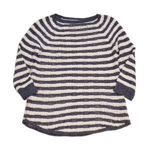 Heathered Blue & Cream Striped Crew Neck Sweater